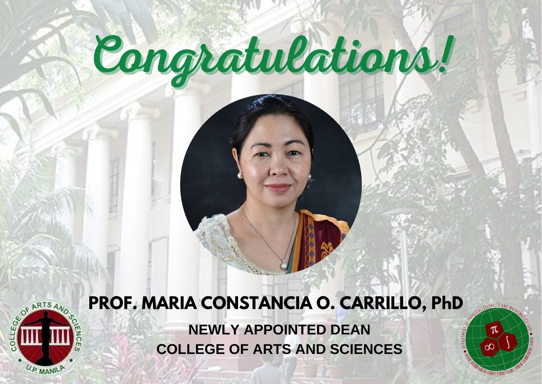 Professor Maria Constancia Carrillo Appointed as the New CAS Dean