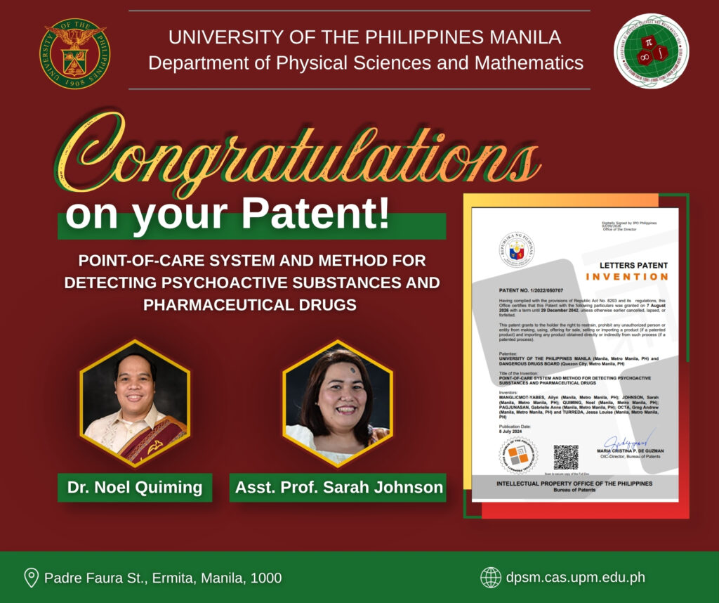 Dr. Quiming and Asst. Prof. Johnson Obtain Their Patent
